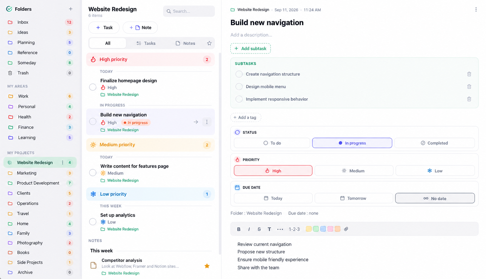Todoo interface for Mac